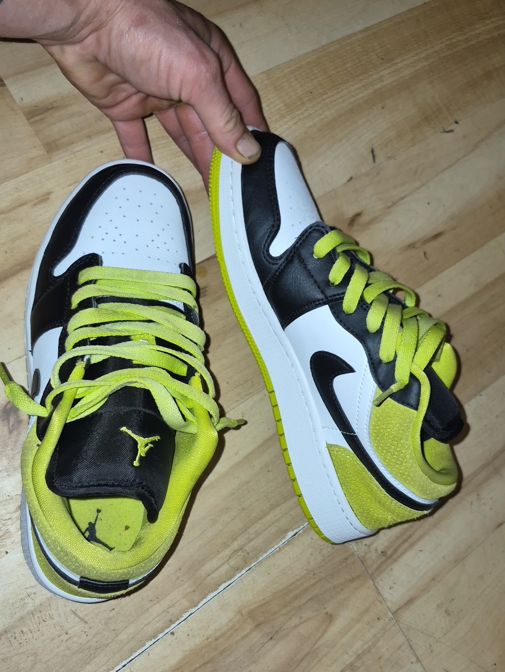 Jordan Kids Black, White & Neon Yellow Low-Top Sneakers